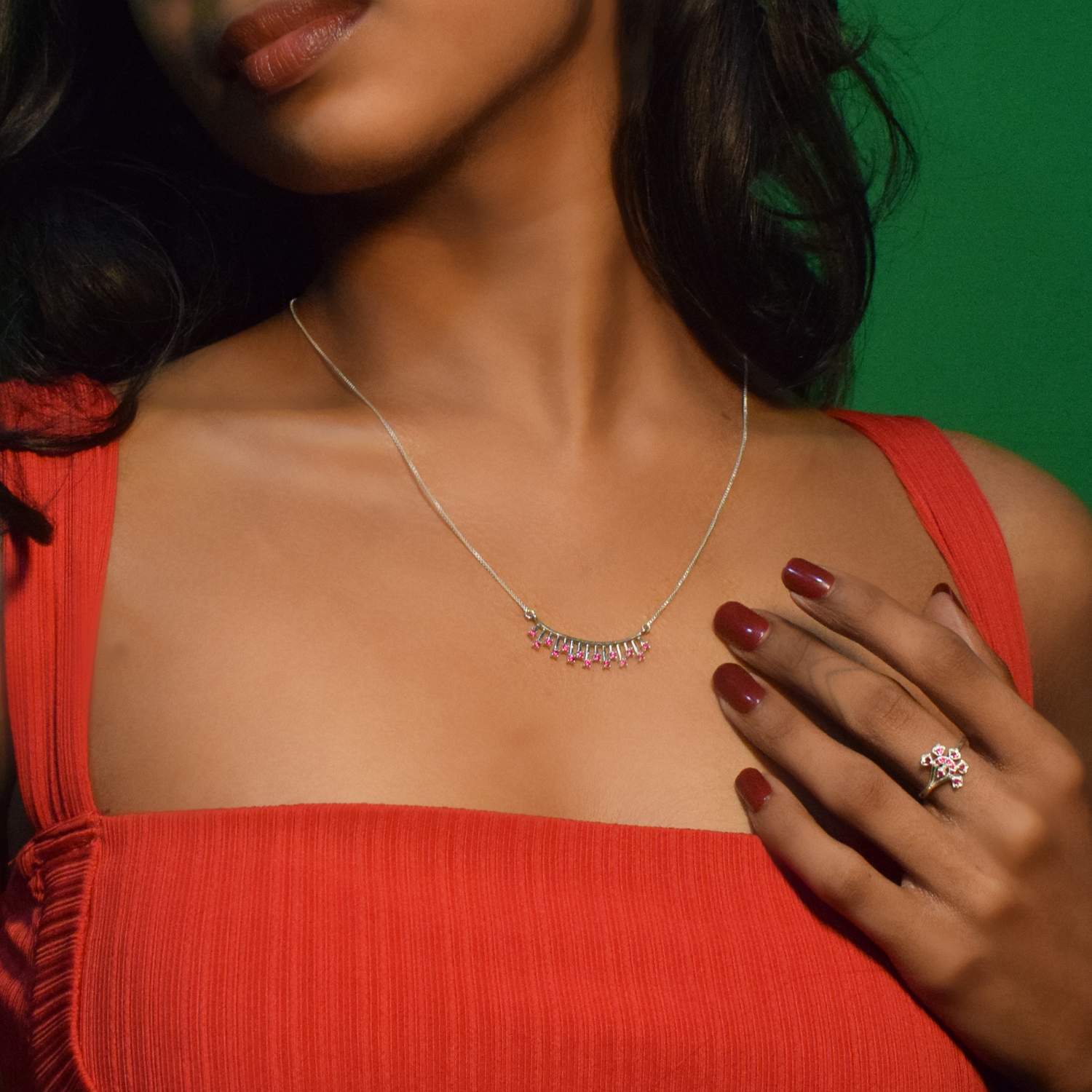 Crimson Glow Silver Chain